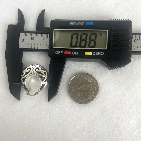 Sterling Silver 925 1" Scrollwork Bali Style Chunky Hoop Earrings Hinged Post - Picture 15 of 16